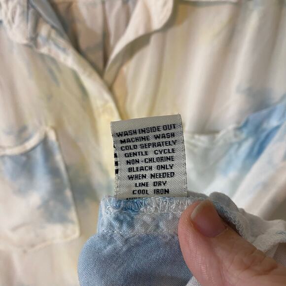 Caffé Marrakesh Tie Dye Button Down Shirt XL Rayon Blue White Short Sleeve - Picture 3 of 7